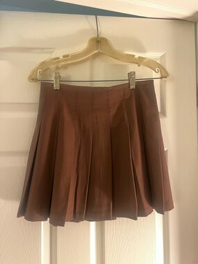 Brown Pleated Mini Skirt